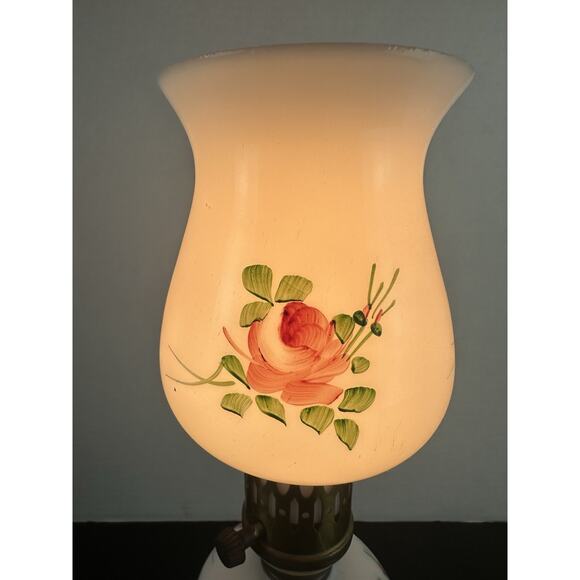 Vintage Hurricane Lamp Painted Milk Glass With Marble Base Shabby Chic - Picture 2 of 9